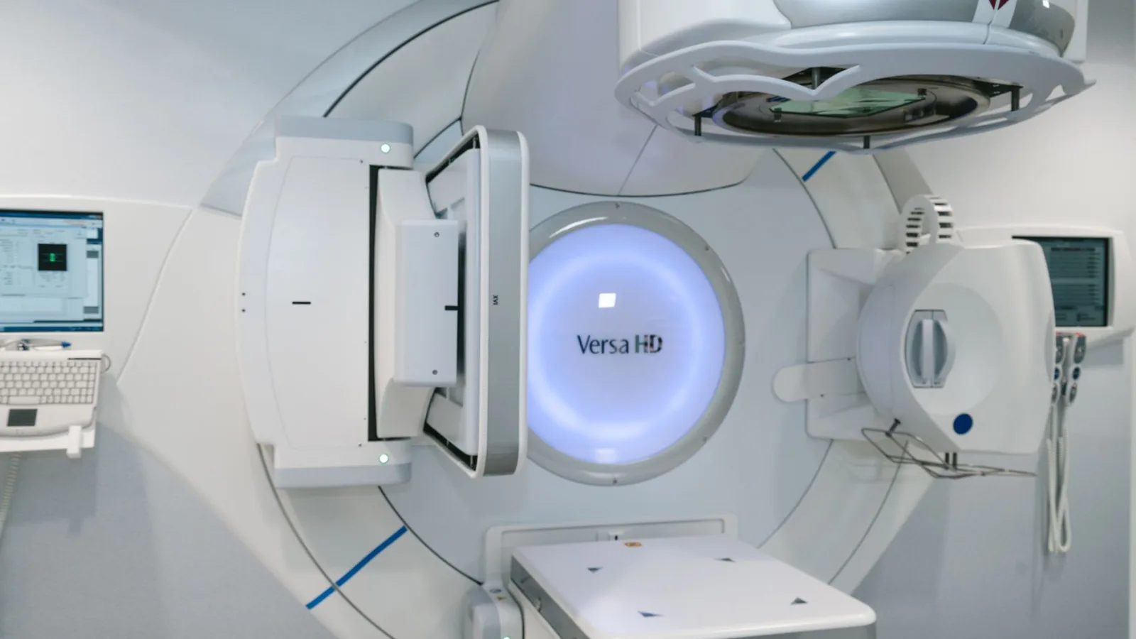 State-of-the-art radiation therapy machine used for cancer treatment in a medical facility.