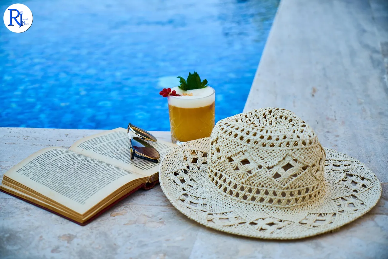 holiday, pool, hotel, hat, book, calm, relax, peace