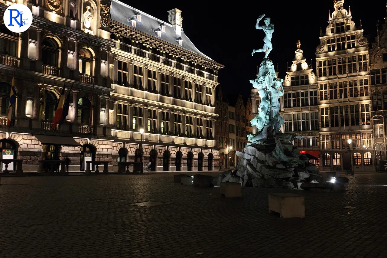 belgium, antwerp, square, statue, evening, belgium, antwerp, antwerp